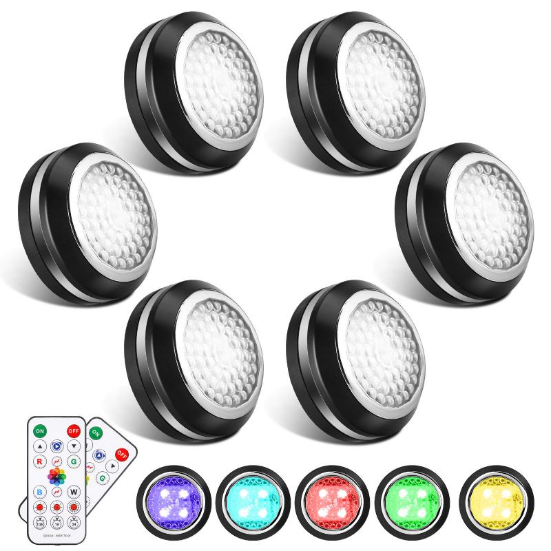 Elfeland 6pcs Dc 4.5v Rgb 3800-4000k 4 Režimy Dotykové Kulaté Skříňové Světlo S 2pcs Dálkovým Ovladačem Pro Ložnici