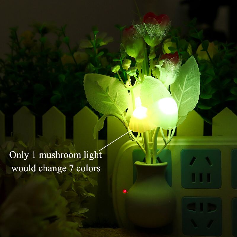 Romantický Květinový Houbový Led Noční Světelný Senzor Lampa Do Postýlky Dekor Us Plug