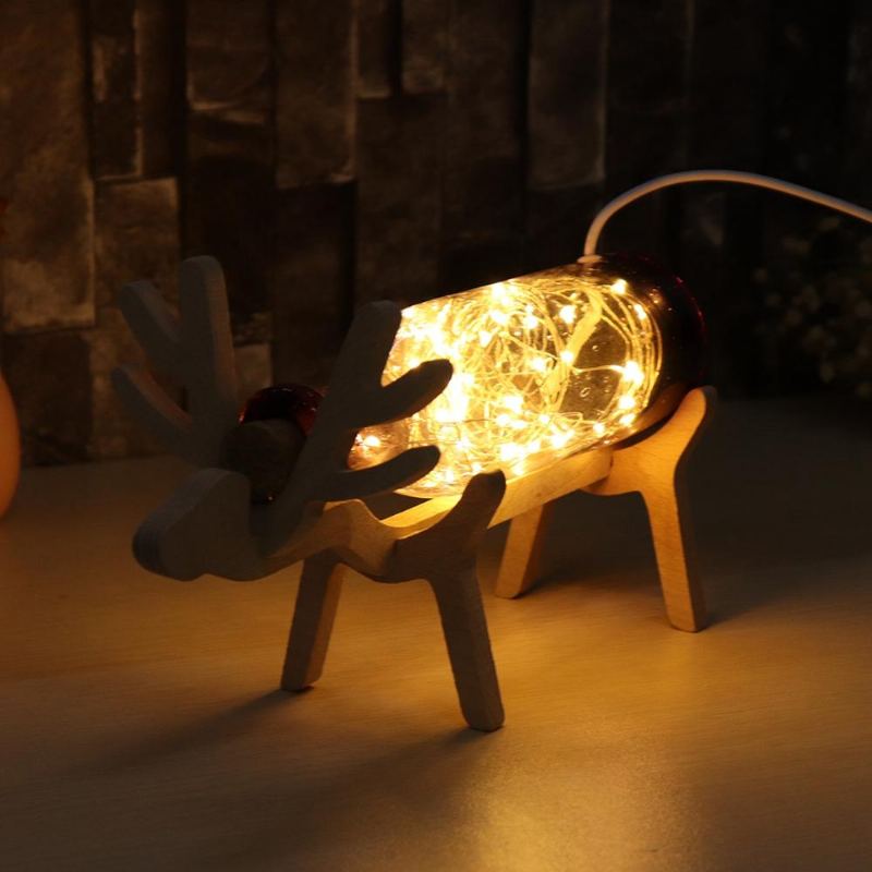 Skleněná Led Víla Elk Deer Light Bottle Jar Noční Světlo Stolní Lampa Vánoční Home Decor Dárek