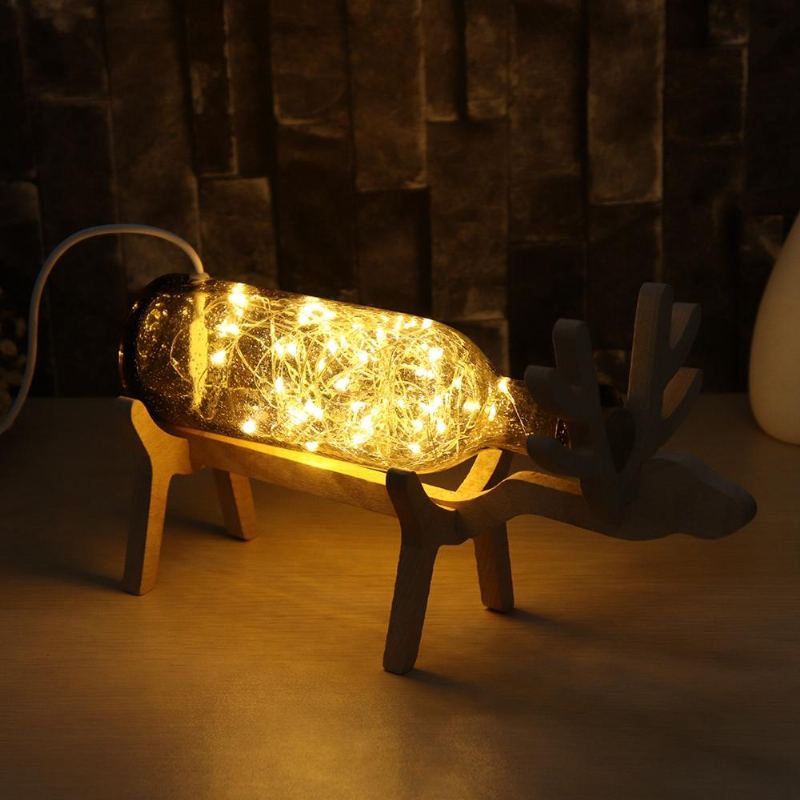 Skleněná Led Víla Elk Deer Light Bottle Jar Noční Světlo Stolní Lampa Vánoční Home Decor Dárek