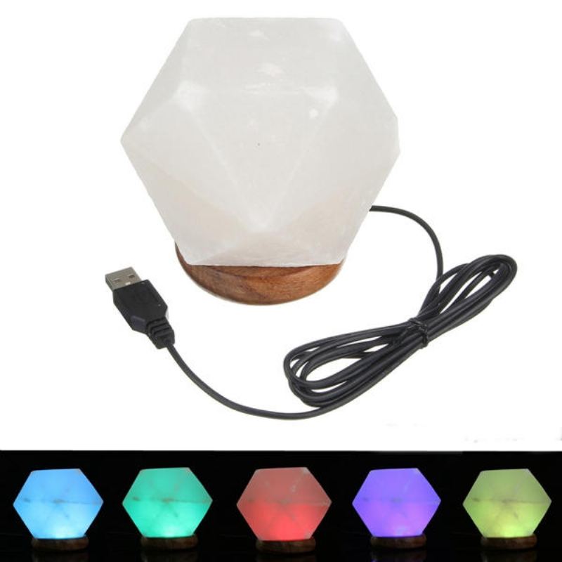 Usb Solná Lampa Natural Crystal Rock Barevné Noční Osvětlení Led