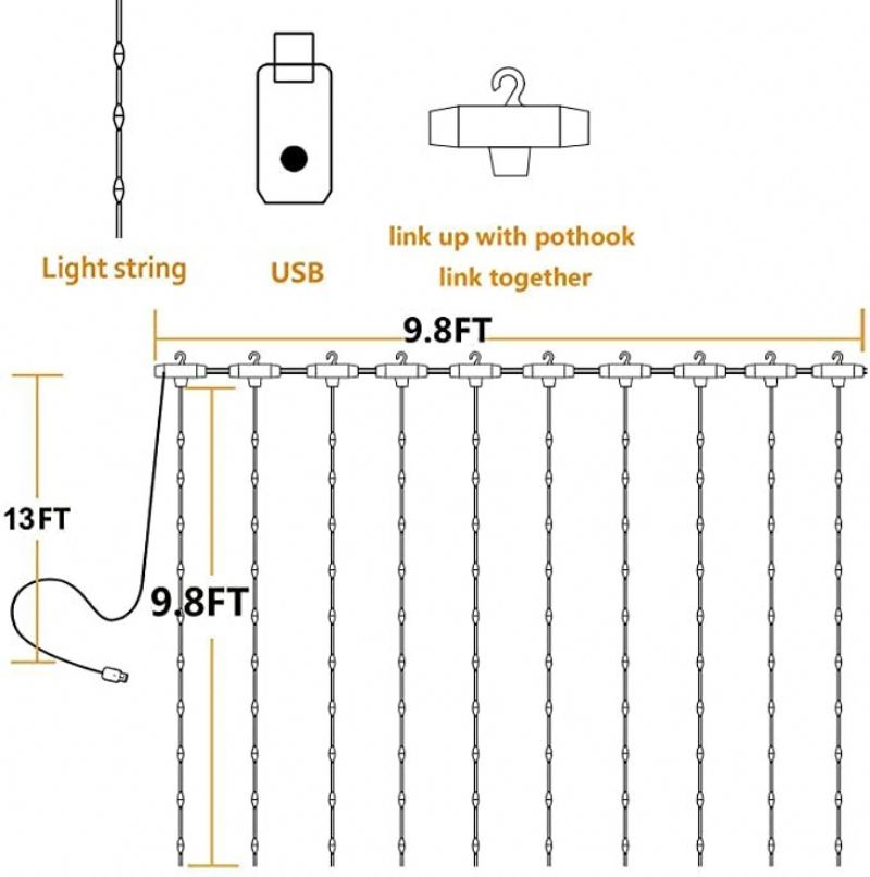 Závěsová Svítidla 3x3m300 Gytf Se Zvukem Aktivovaným Usb Napájeným Led Pohádkovým Vánočním Osvětlením S Dálkovým Nastavením Synchronizace S Hudbou Závěsné Světlo S 8 Režimy Pro Svatební Dekorace V Ložnici