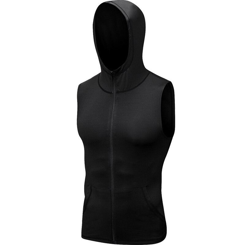 Yuerlian Pánské Běžecké Bundy S Kapucí Bez Rukávů Chlapecká Sportovní Vesta S Kapsou Na Zip Fitness Gym Quick Dry Workout Tops Wear