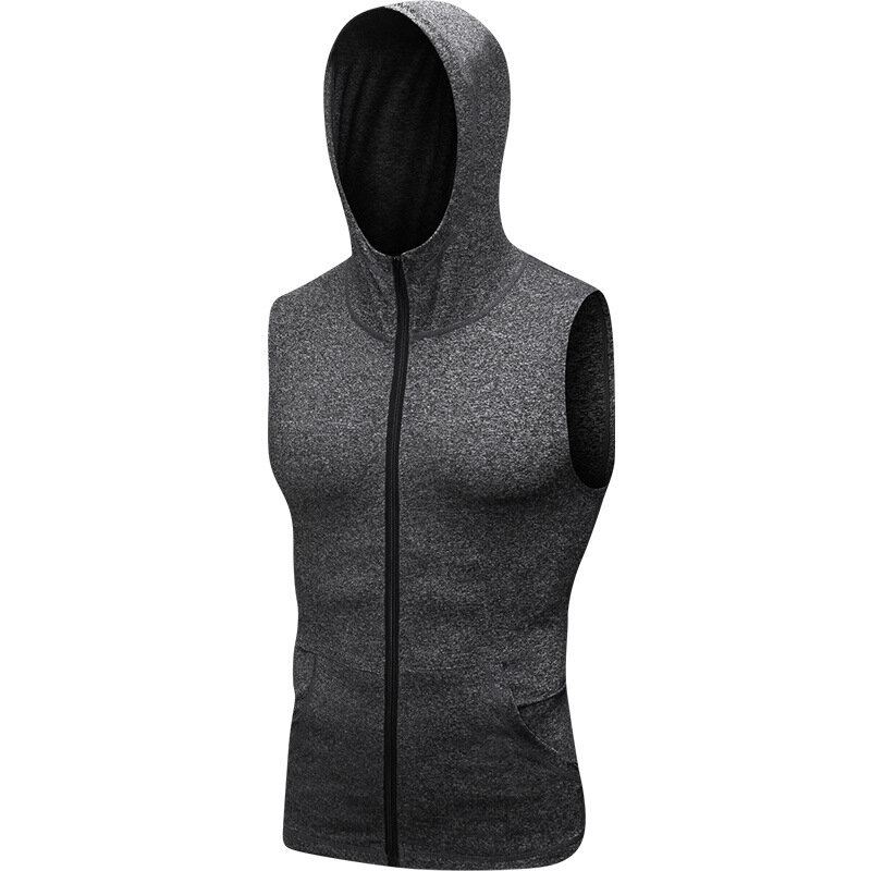 Yuerlian Pánské Běžecké Bundy S Kapucí Bez Rukávů Chlapecká Sportovní Vesta S Kapsou Na Zip Fitness Gym Quick Dry Workout Tops Wear