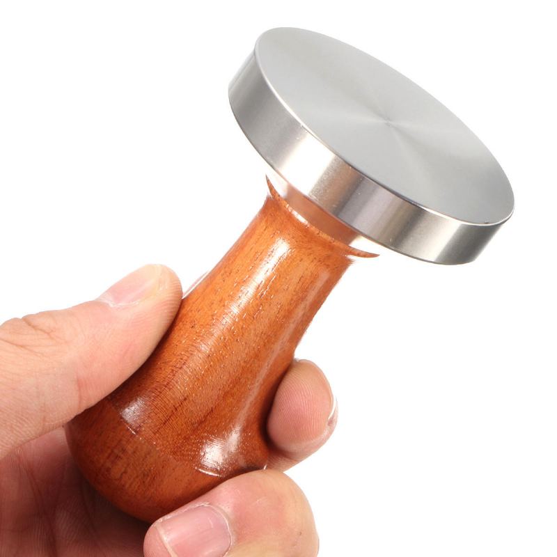 53mm Nerezová Ocel Cafe Coffee Tamper Bean Press For Espresso Flat Base Dřevěná Rukojeť