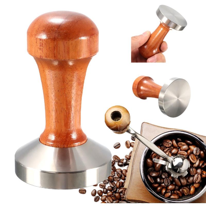 53mm Nerezová Ocel Cafe Coffee Tamper Bean Press For Espresso Flat Base Dřevěná Rukojeť