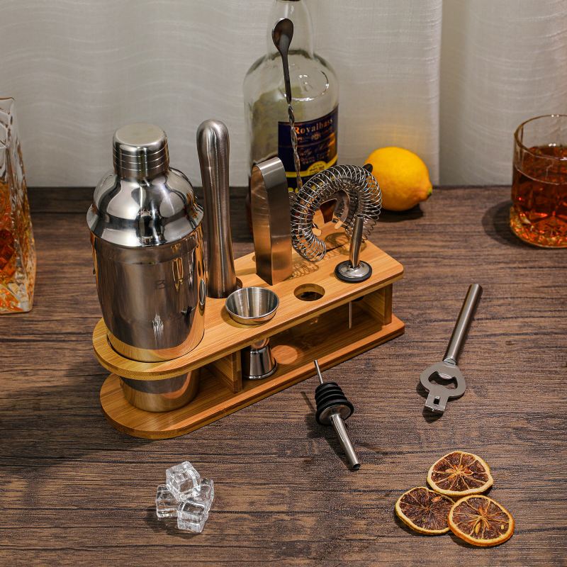 Sada 10ks Barmana Se Stojanem Koktejlových Šejkrů Bar Se Stylovým Bambusovým Perfect Home Bar Tool Set