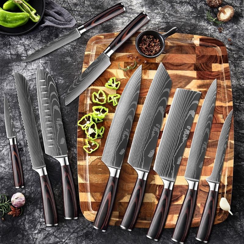 Sada Japonských Kuchyňských Nožů S Damaškovým Vzorem