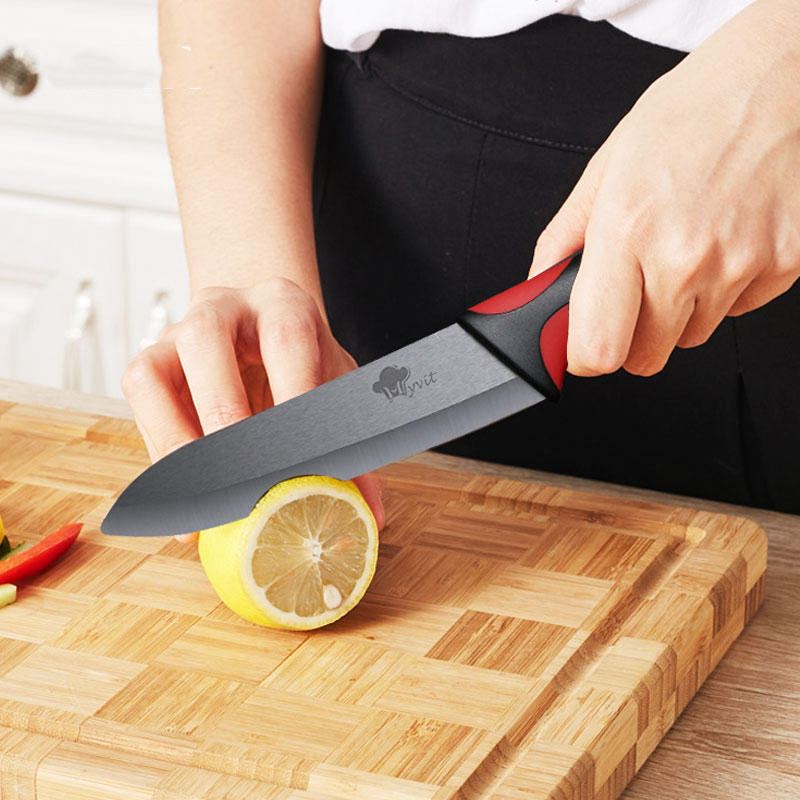 Sada Kuchyňských Keramických Nožů Myvit 3 4 5 6 Palců + Škrabka Černá Čepel Odřezávání Ovoce Zelenina Chef Uti