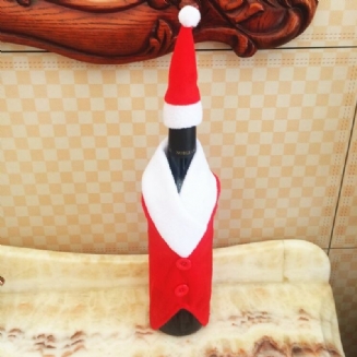 Vánoční Červené W-ine Lahve Pokrývají Oblečení S Čepicemi Santa Claus Knoflíkový Dekor Kryt Víčko Kuchyně