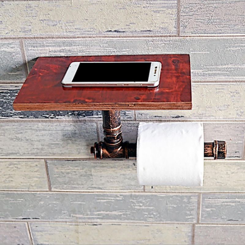 Vintage Držák Na Ručník Na Toaletní Papír Dřevěný Kovový Retro Koupelnový Stojan Na Odkládání