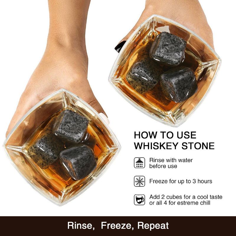 Whisky Stone Set Opakovaně Použitelné Kostky Ledu 8 Ledových Atonů 2 Sklenice Na Nerezové Spony S Fleecovým Sáčkem Dřevěný Dárek Nejlepší Pro Muže