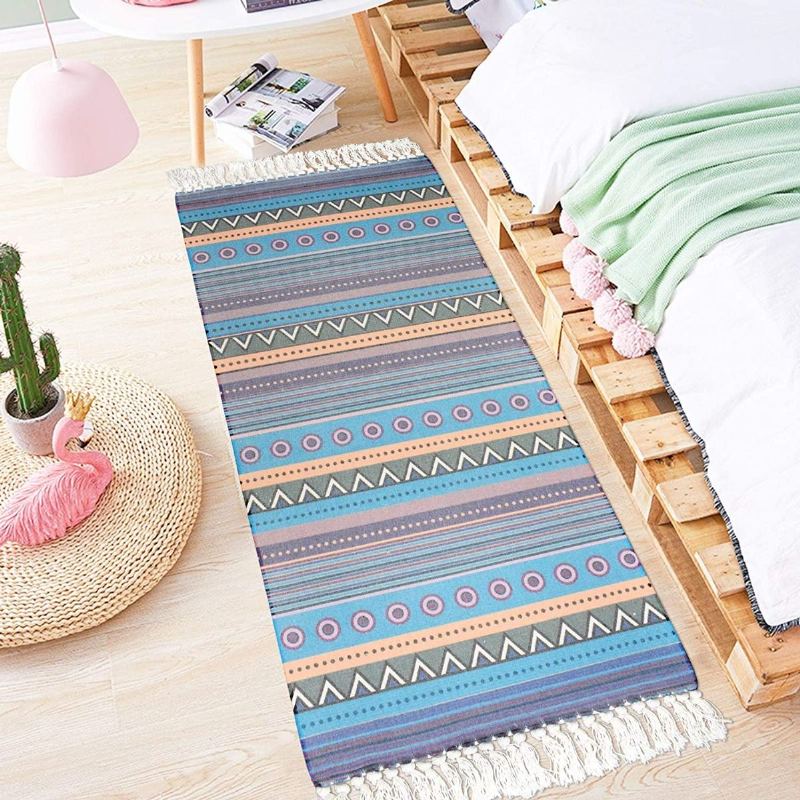 2ks Bavlněné Sady Koberců Boho Stripe Potištěné Střapce Podložka Pod Dveře Ručně Tkané Venkovní Koberce Na Běhání Pratelný Pletený Koberec Do Kuchyně Vstup Do Koupelny Koupelna Prádelna2'x3'+2'x4.3'