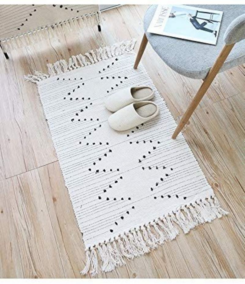 Boho Bavlněný Tkaný Přehazovaný Kobereček Koupelnový Koberec Runner Strapce Do Kuchyně Prádelna Dveře Ložnice2'x4'3