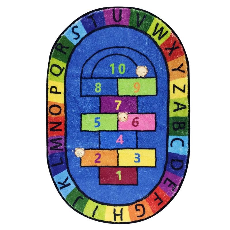 Dětský Koberec Alphabet Hopscotch Živý Oválný Super Měkká Umělá Vlna Dětská Podložka Na Hraní Pro Dětskou Školku