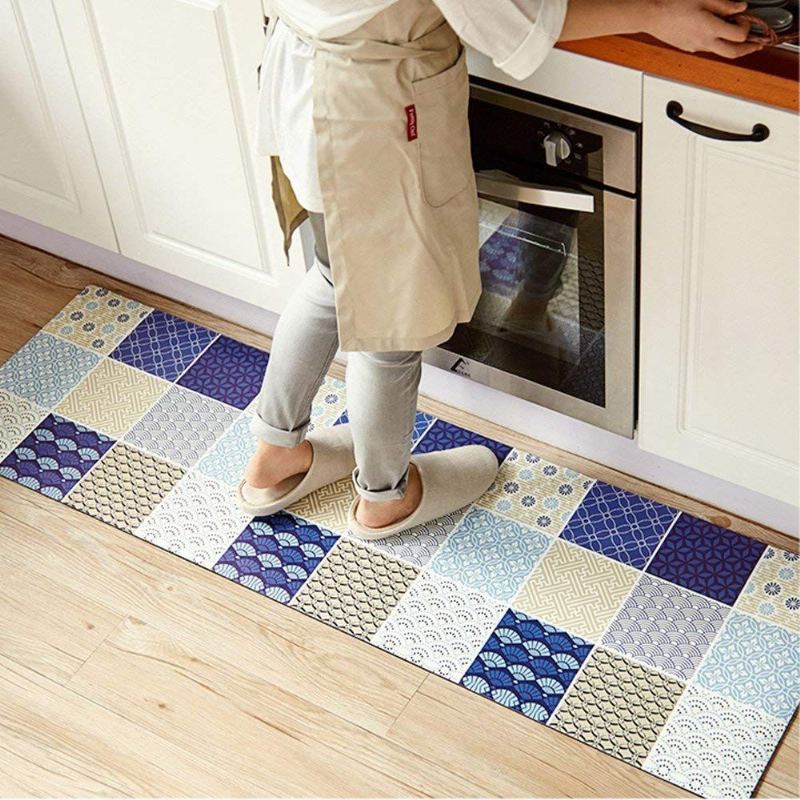 Klasická Protiúnavová Kuchyně Comfort Chef Podložka Modrý Kostkovaný Povrch Odolný Vůči Skvrnám S Gelovým Jádrem O Tloušťce 0.4 cm Pro Zdraví A Pohodu