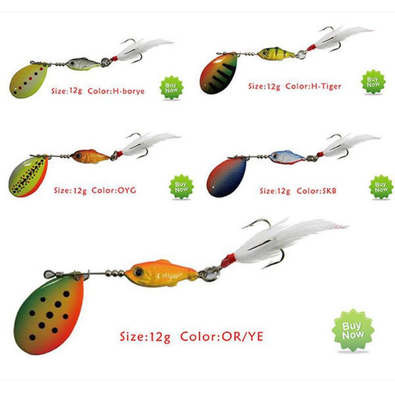 Originální Abu Garcia H-borye 7g 12g Lžíce Fishing Lure Spinner Návnada S Trojháčkem A Peřím