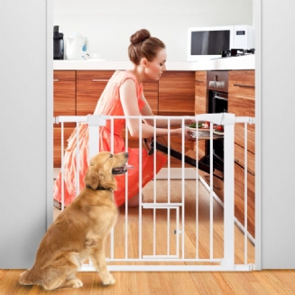 Comomy Extra Široká Brána Pro Domácí Mazlíčky Pro Psa Kočka Animal Baby Gate Plotové Kotce S Otočnými Dvířky Hrací Pro Děti 30" Vysoká Pro Psa Do Schodů Bílá/černá