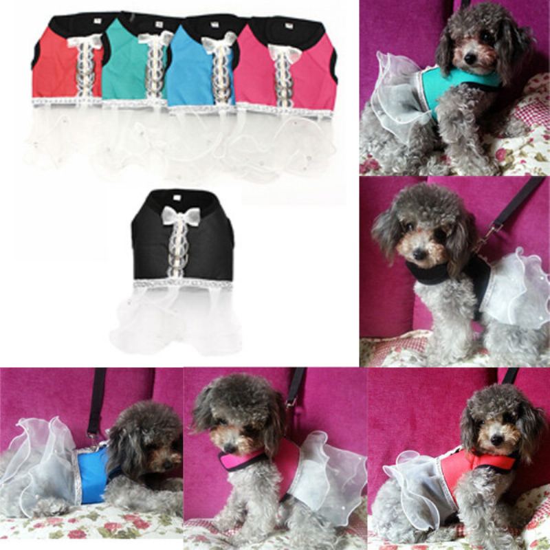 Pet Dog Cat Štěně Měkká Krajka Oxford Fabric Dress Sukně Oblečení Vesta Postroj