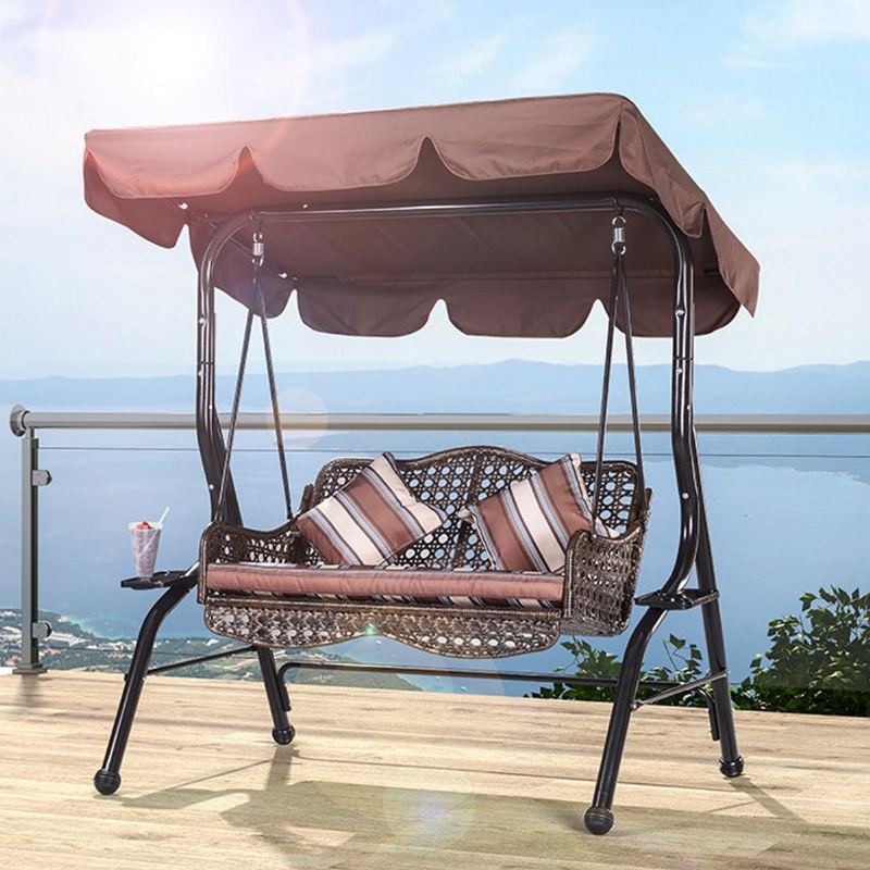 195 X 125 cm Swing Seat Top Cover Náhradní Stříška Pro 2-3 Místa Venkovní Ochrana Proti Uv Záření Vodotěsný Dešťový Stan Sluneční Clona