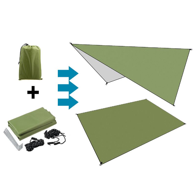 210d Oxford Fabric Army Green Přístřešek Pro Stan Odolný Proti Vlhkosti Skládací Plachta Houpací Síť Dešťová Sluneční Clona Pikniková Podložka Outdoor Camping Trave