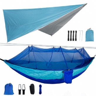 260x140cm Kempingová Houpací Síť Pro Dvě Osoby S Moskytiérou + 300x260cm Markýza Outdoor Camping Travel Max Zatížení 300kg