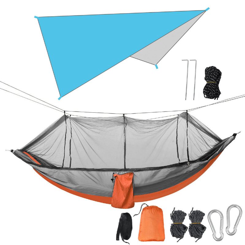 260x140cm Kempingová Houpací Síť Pro Dvě Osoby S Moskytiérou + 300x260cm Markýza Outdoor Camping Travel Max Zatížení 300kg