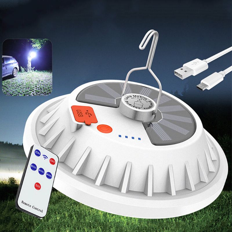 2v1 300w Solární Led Camping Light Dálkové Ovládání Stan Visí Rybaření Noční Světlo Nouzová Pracovní Lampa Power Bank