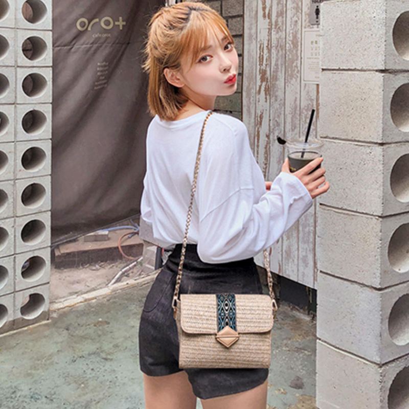 Dámská Letní Plážová Taška Ze Slámy Bohemian Crossbody Messenger Přes Rameno