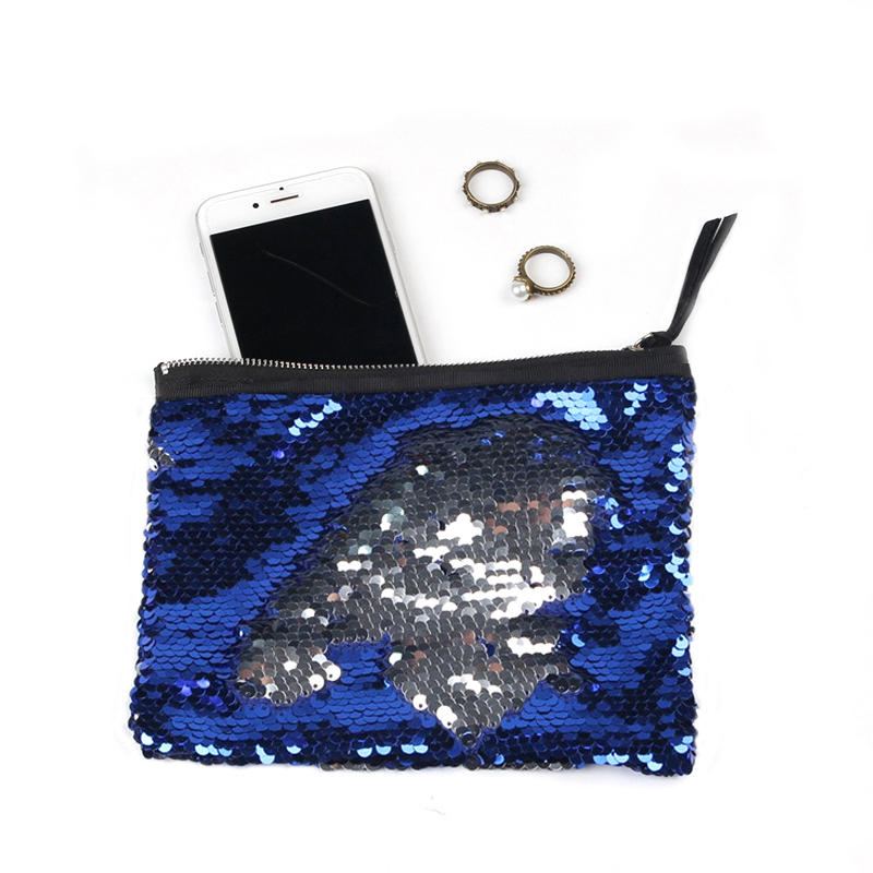 Dámy Double Sequin Clutches Bag Makeup Storage Pack Zip Čtvercové Peněženky Na Mince