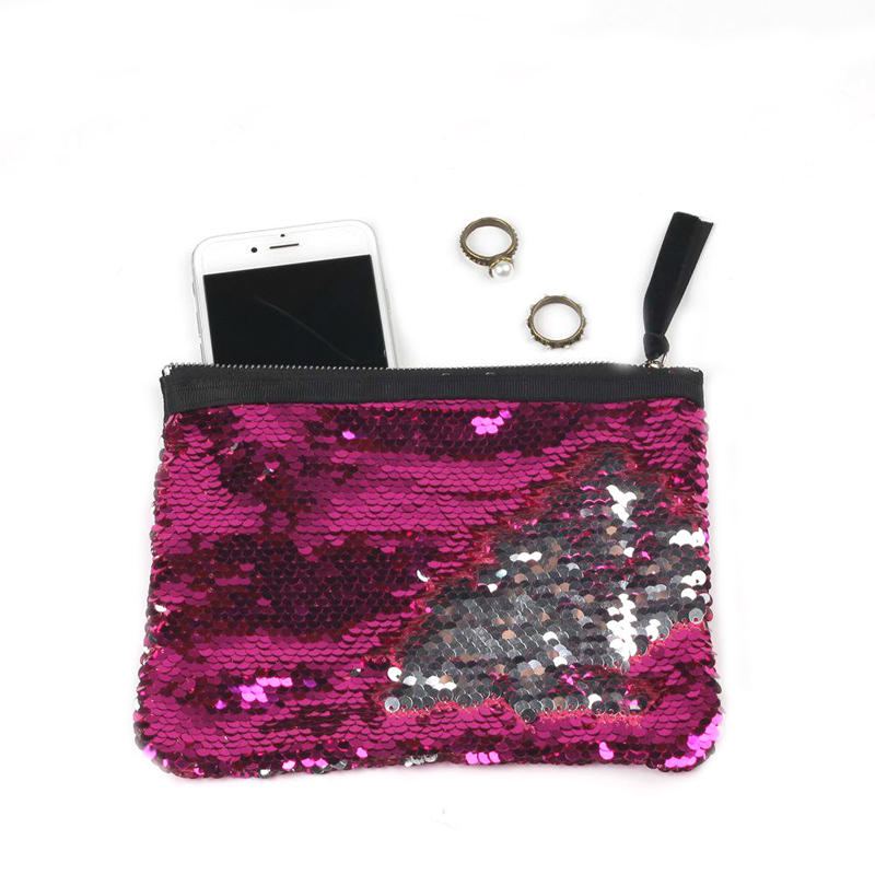 Dámy Double Sequin Clutches Bag Makeup Storage Pack Zip Čtvercové Peněženky Na Mince