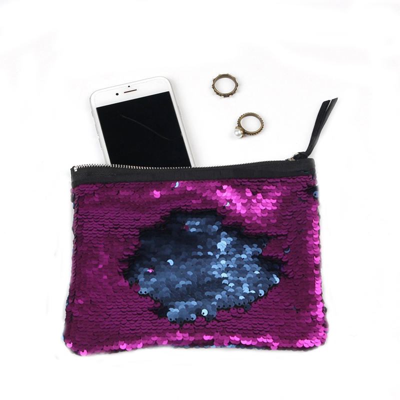 Dámy Double Sequin Clutches Bag Makeup Storage Pack Zip Čtvercové Peněženky Na Mince