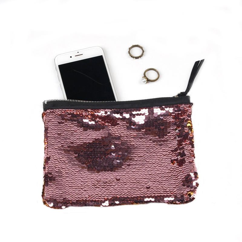 Dámy Double Sequin Clutches Bag Makeup Storage Pack Zip Čtvercové Peněženky Na Mince