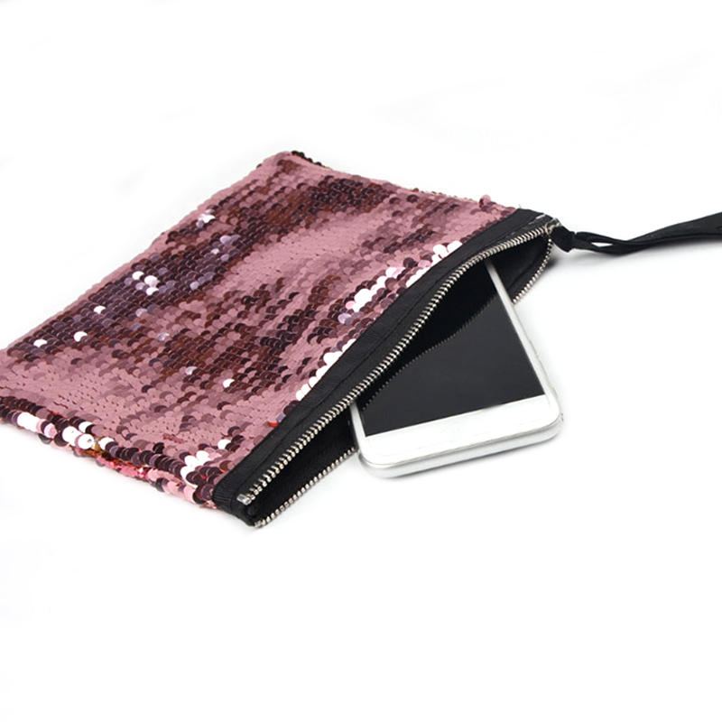 Dámy Double Sequin Clutches Bag Makeup Storage Pack Zip Čtvercové Peněženky Na Mince