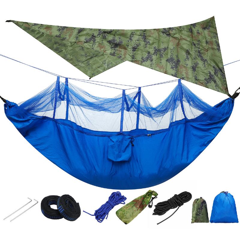 Lehká Přenosná Kempingová Houpací Síť A Stanová Markýza Rain Fly Tarp 2000 Vodotěsná Moskytiéra Vrchlík Sítě 210t Nylon Popruhy Na Stromy Přístřešek Na Oblohu Zátěž Obrazovky 300 Kg