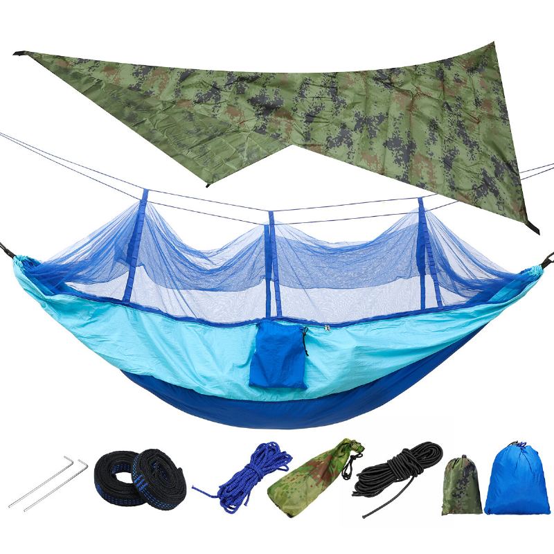 Lehká Přenosná Kempingová Houpací Síť A Stanová Markýza Rain Fly Tarp 2000 Vodotěsná Moskytiéra Vrchlík Sítě 210t Nylon Popruhy Na Stromy Přístřešek Na Oblohu Zátěž Obrazovky 300 Kg