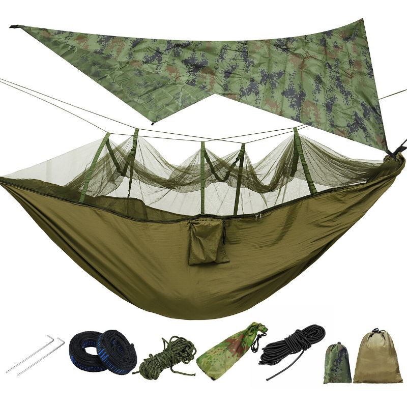 Lehká Přenosná Kempingová Houpací Síť A Stanová Markýza Rain Fly Tarp 2000 Vodotěsná Moskytiéra Vrchlík Sítě 210t Nylon Popruhy Na Stromy Přístřešek Na Oblohu Zátěž Obrazovky 300 Kg