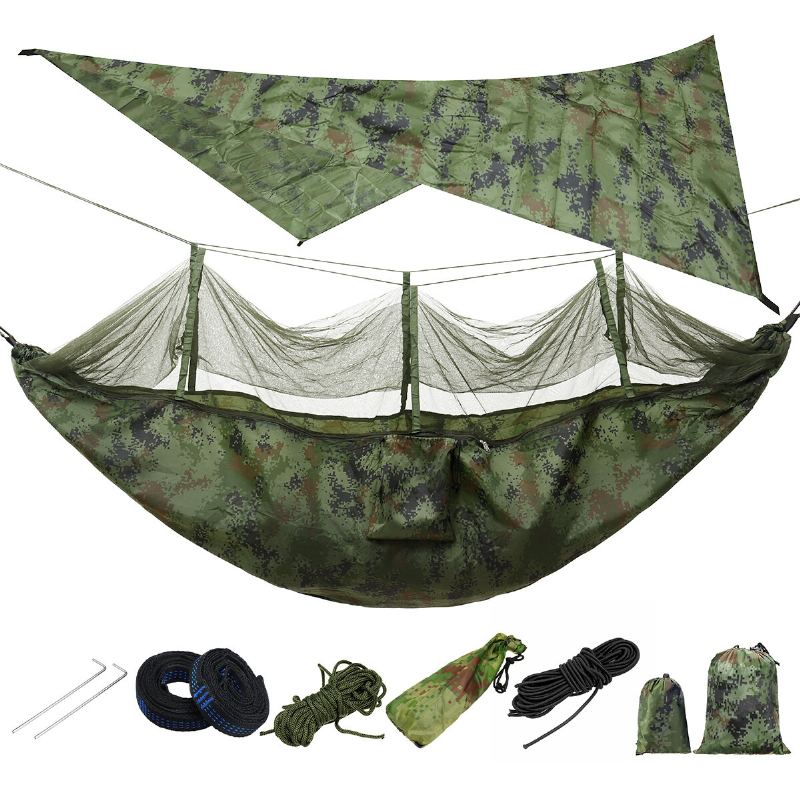 Lehká Přenosná Kempingová Houpací Síť A Stanová Markýza Rain Fly Tarp 2000 Vodotěsná Moskytiéra Vrchlík Sítě 210t Nylon Popruhy Na Stromy Přístřešek Na Oblohu Zátěž Obrazovky 300 Kg