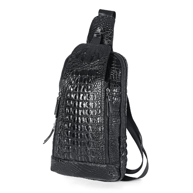 Pánská Nová Kožená Taška S Krokodýlím Vzorem Na Hrudi Sling Backpack Crossbody Tašky