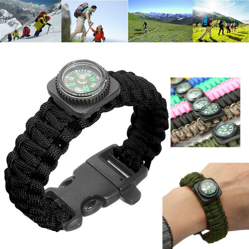 Survival Paracord Náramek Whistle Světelné Vojenské Hodinky Na Zápěstí