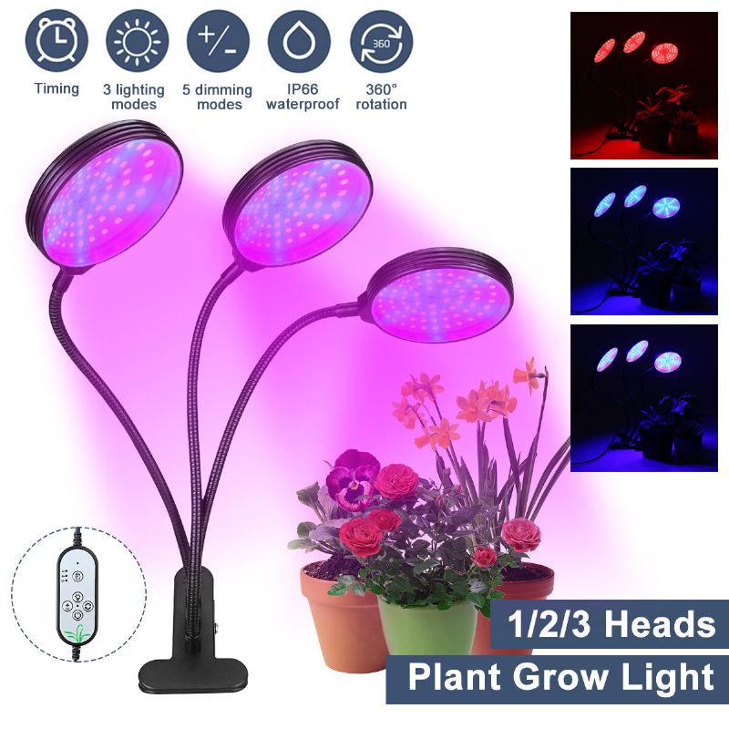 1/2/3 Head Plant Grow Light Led Lampa Hydroponie Skleníková Zahrada 360° Flexibilní Vnitřní Stmívatelné