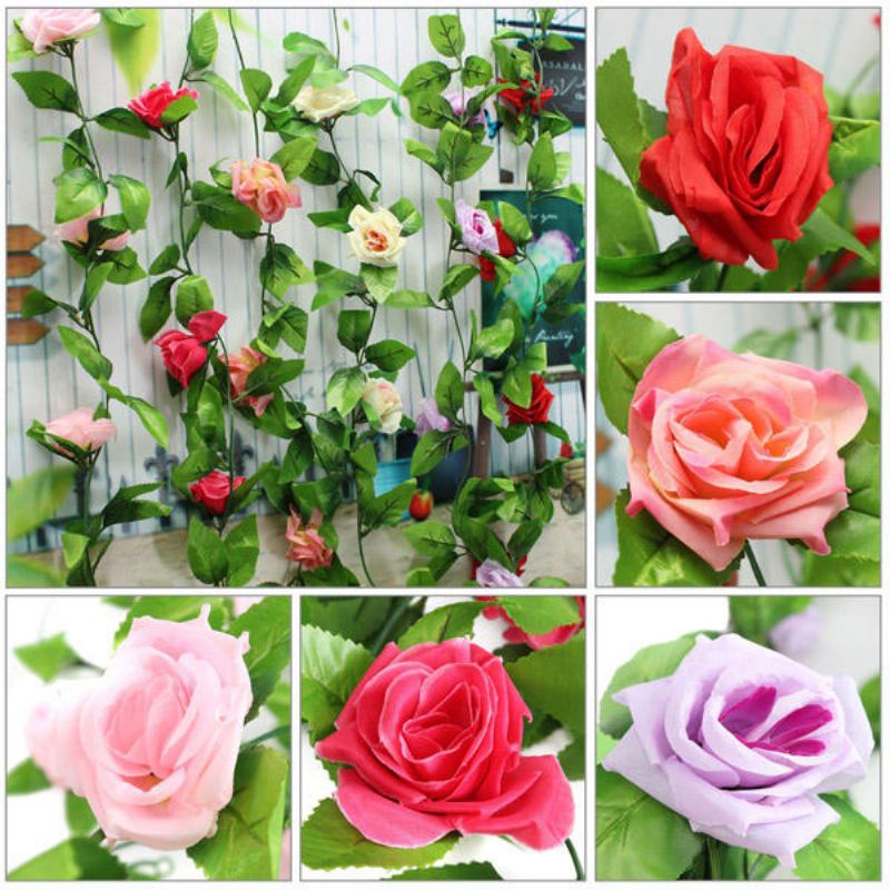 2ks Umělé Plastové Růže Květinové Vines Garland Domácí Zahradní Dekorace