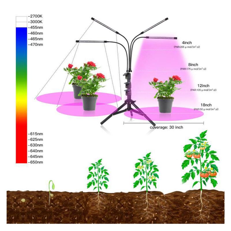 Dálkové Ovládání 4hlavé Led Osvětlení Pro Pěstování Rostlin Světla Pro Se Stativem Pro Pokojové Rostliny