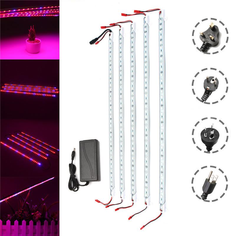 Dc12v 5pcs 50cm Vodotěsný Smd5050 Červený:modrý 5:1 36led Strip Plant Garden Grow Light + 5a Napájecí Adaptér