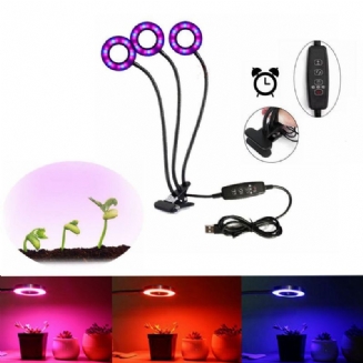 Lustreon Usb 18w 3heads Clip-on Grow Light Stmívatelné Časovací Lampa Na Rostliny Pro Pokojovou Květinu Dc5v