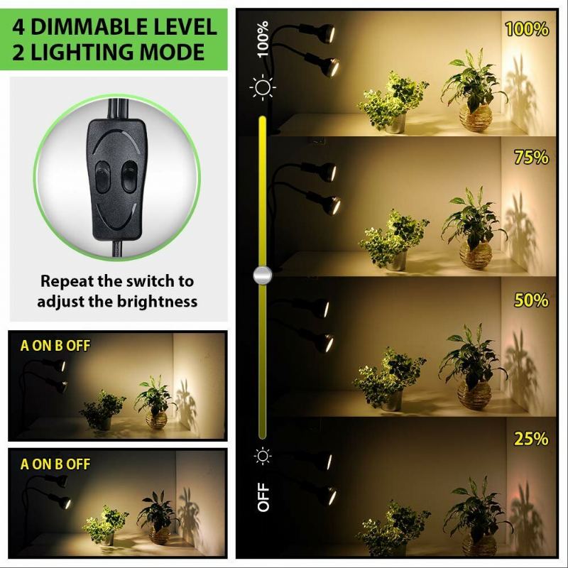 Relassy Ac100v-240v 300w 60led Duální Hlava Full Spectrum Led Grow Light Pro Pokojové Rostliny Daisy Chain Stmívatelný Knoflík Sluneční Světlo Pro Pěstování Rostlin Semena Zeleniny A Květin