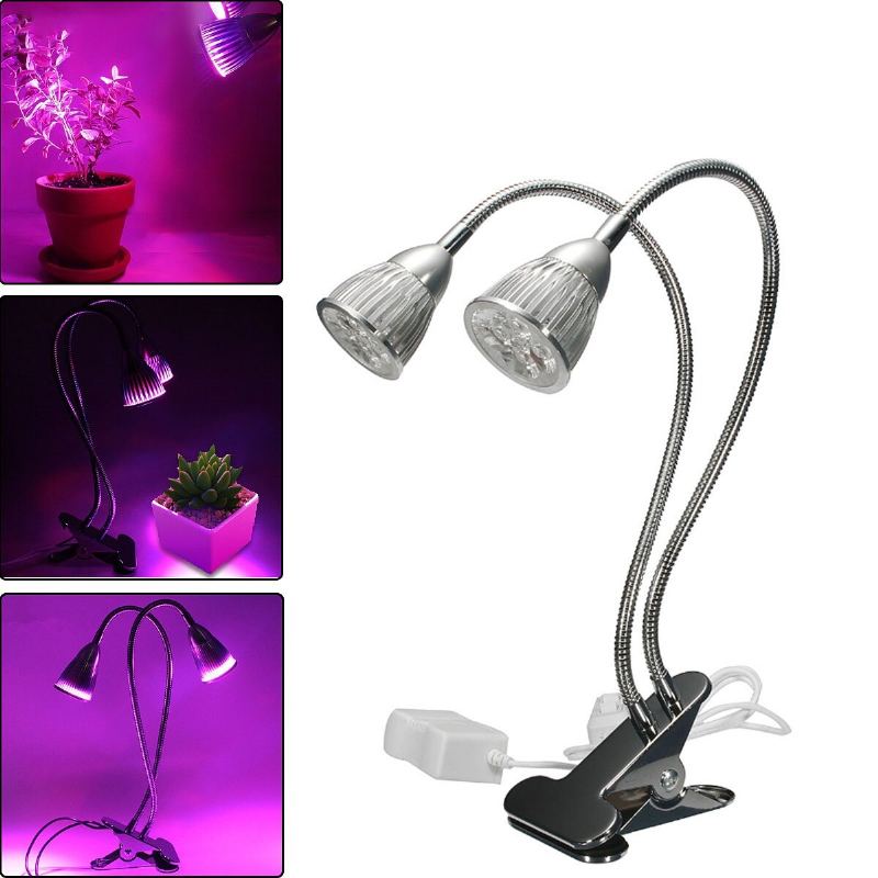 Sada 10w Dvouhlavového Full Spectrum Led Grow Light Clip Kit Pro Vnitřní Hydroponii Rostlin Us Plug 110-240v