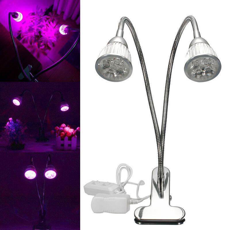 Sada 10w Dvouhlavového Full Spectrum Led Grow Light Clip Kit Pro Vnitřní Hydroponii Rostlin Us Plug 110-240v