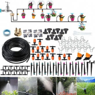 Souprava Kapkové Závlahy 59ft/18m Zahradní Zavlažovací Systém Skleníkové Terasy Automatické Sady Zavlažování S Dvoucestným Mosazným Závitovým Konektorem A 4 Druhy Postřikovačů Snadné Ovládání Instalace