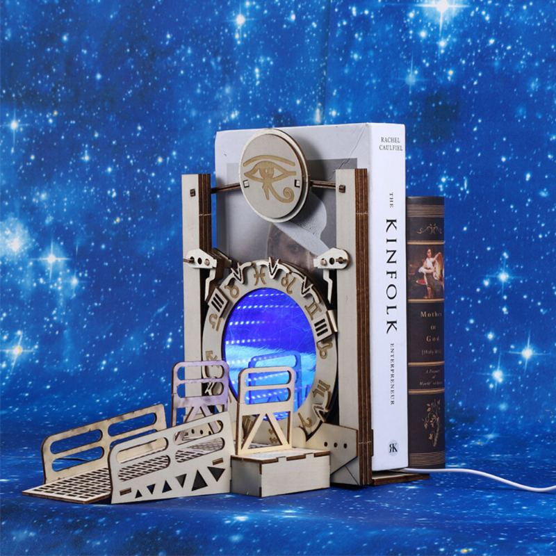 1ks Diy Galaxy Gate Bookend Creative Cross-border Time Tunnel Led Light Up Zarážky Na Knihy Stolní Na Dárky Na